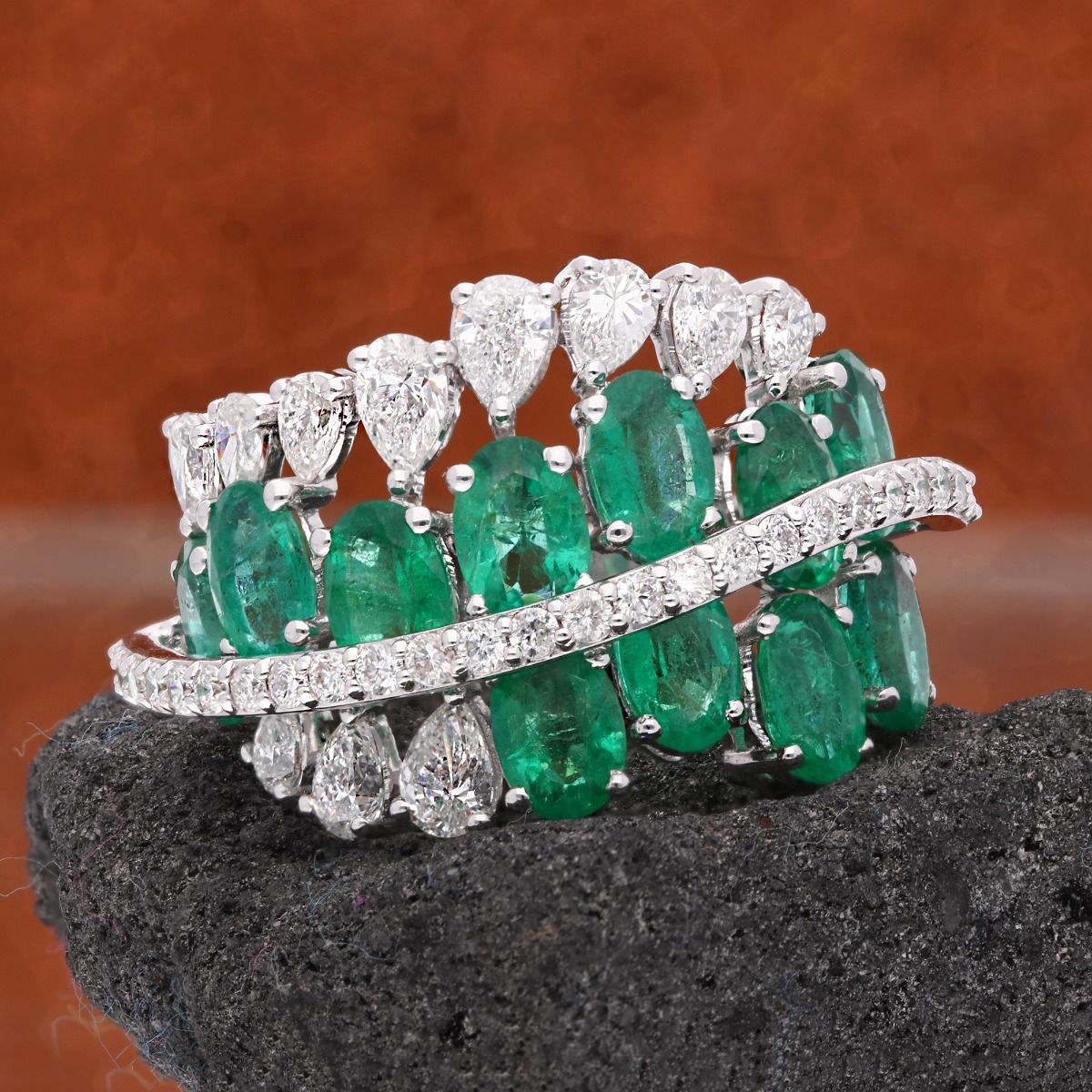 1.76 Carat HI/SI Diamond 18k White Gold Ring Natural Zambian Emerald Gemstone Handmade Jewelry Gift For Her