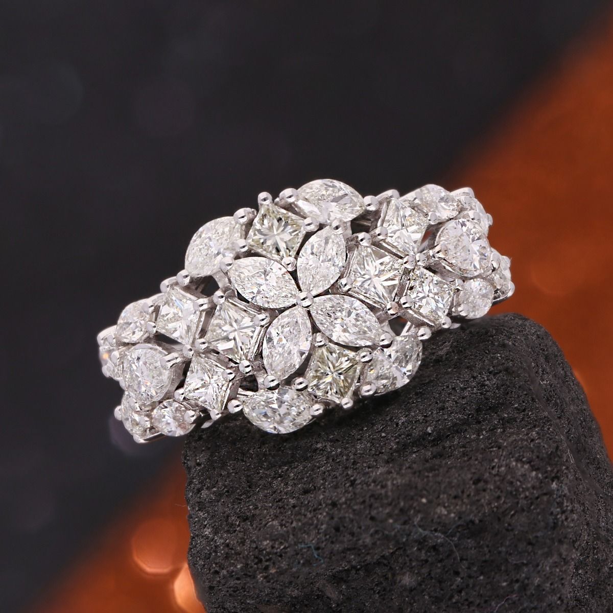 Solid 18k White Gold 2.62 Carat HI/SI Diamond Ring Handmade Party Wear Women Jewelry