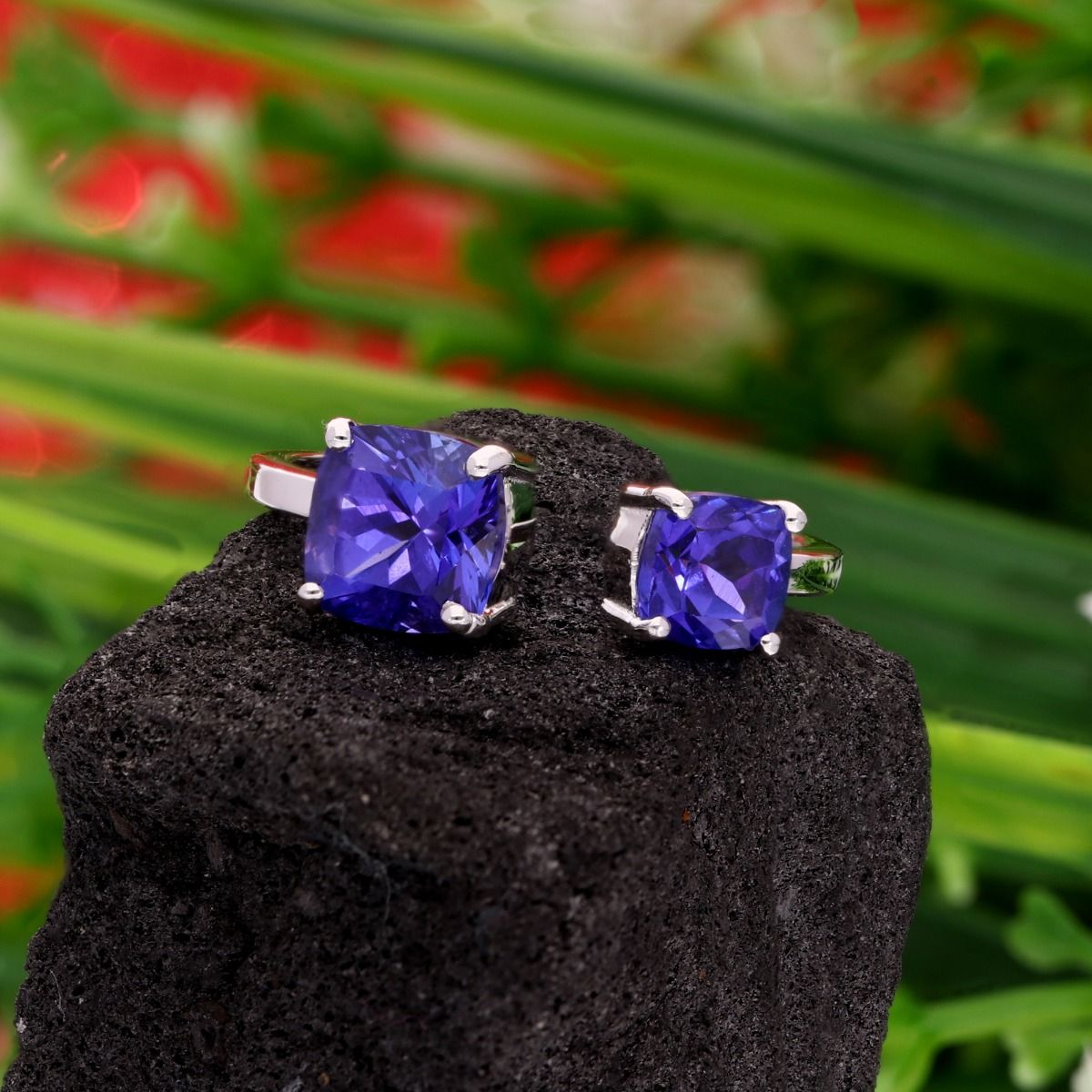 Natural Tanzanite Gemstone 18k White Gold Handmade Cuff Ring Fine Jewelry Gift For Her