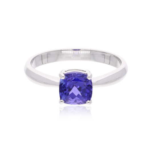 Cushion Shape Tanzanite Gemstone Ring 18k White Gold Handmade Fine Jewelry Birthday Gift