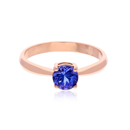 Round Shape Natural Tanzanite Gemstone Handmade Ring 18k Rose Gold Women Jewelry Gift For Her