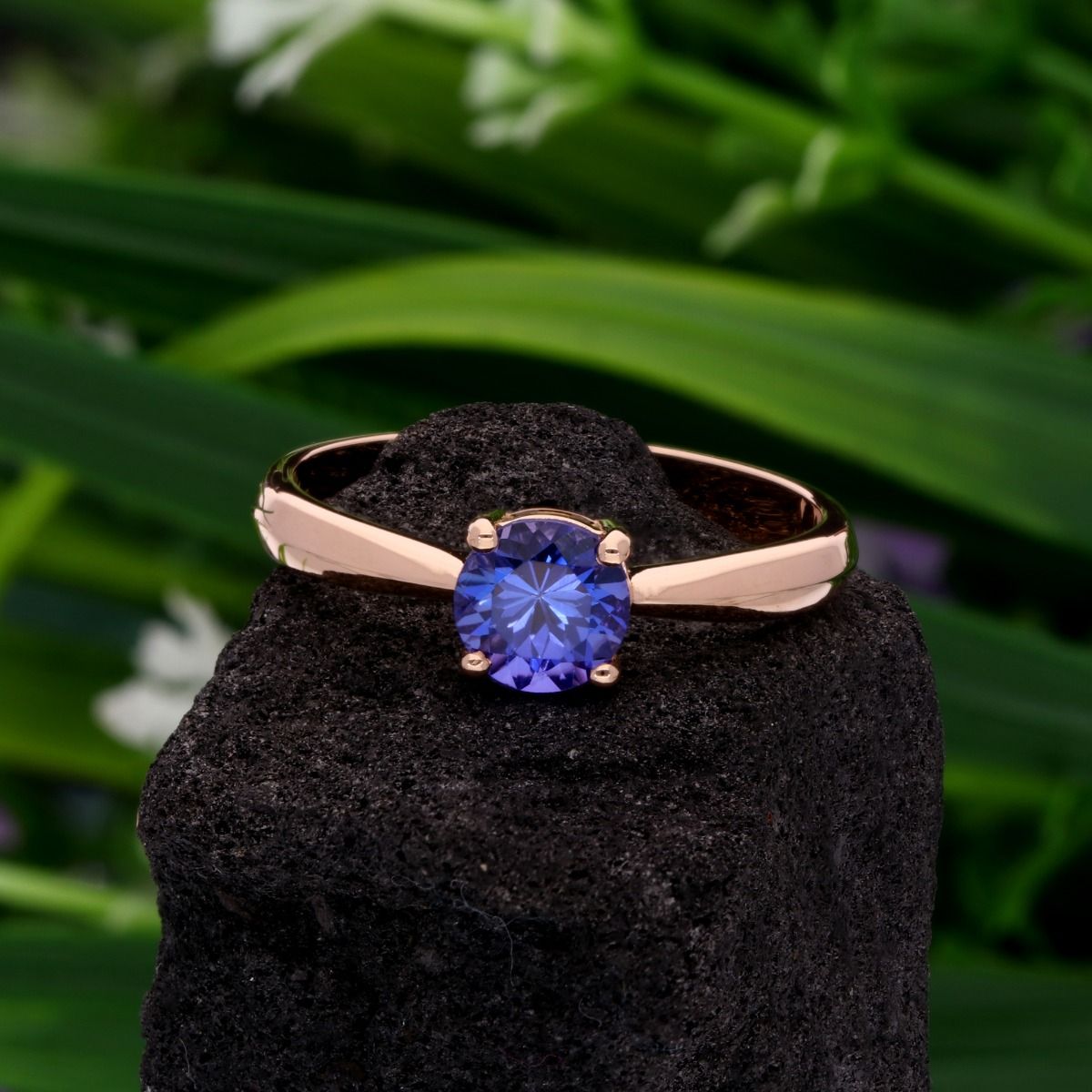 Round Shape Natural Tanzanite Gemstone Handmade Ring 18k Rose Gold Women Jewelry Gift For Her