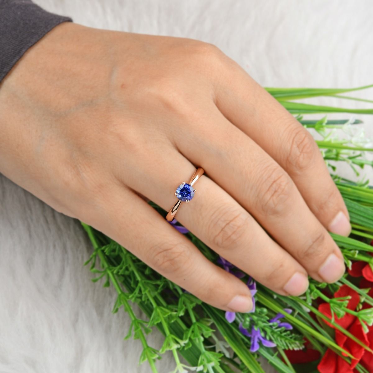 Round Shape Natural Tanzanite Gemstone Handmade Ring 18k Rose Gold Women Jewelry Gift For Her