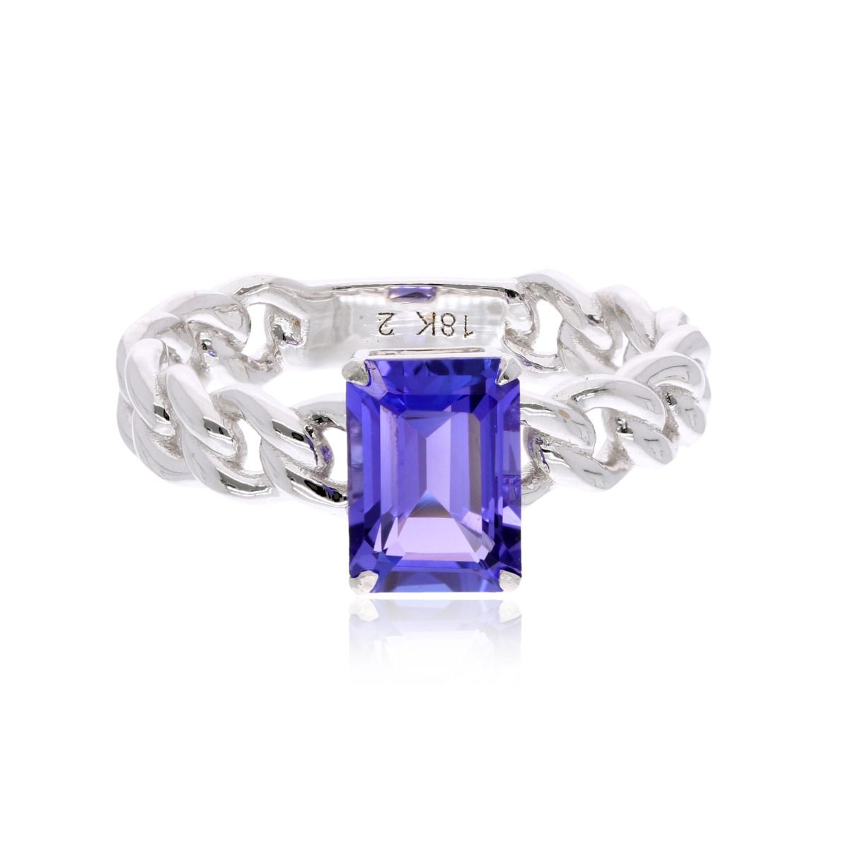 18k White Gold Handmade Curb Ring Natural 1.95 Carat Tanzanite Gemstone Jewelry