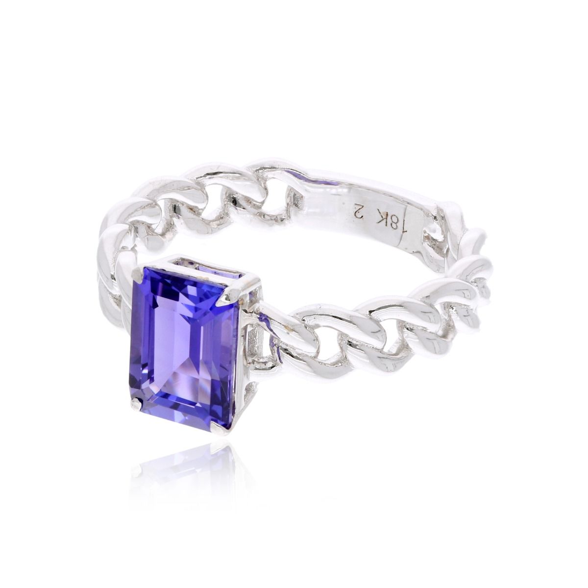 18k White Gold Handmade Curb Ring Natural 1.95 Carat Tanzanite Gemstone Jewelry