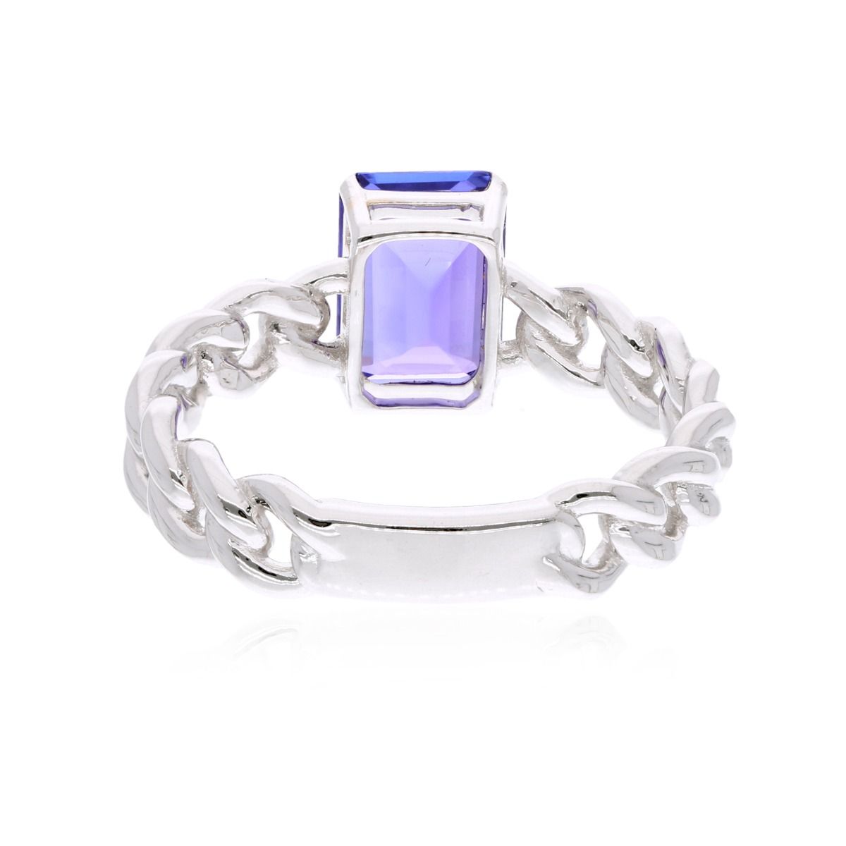 18k White Gold Handmade Curb Ring Natural 1.95 Carat Tanzanite Gemstone Jewelry