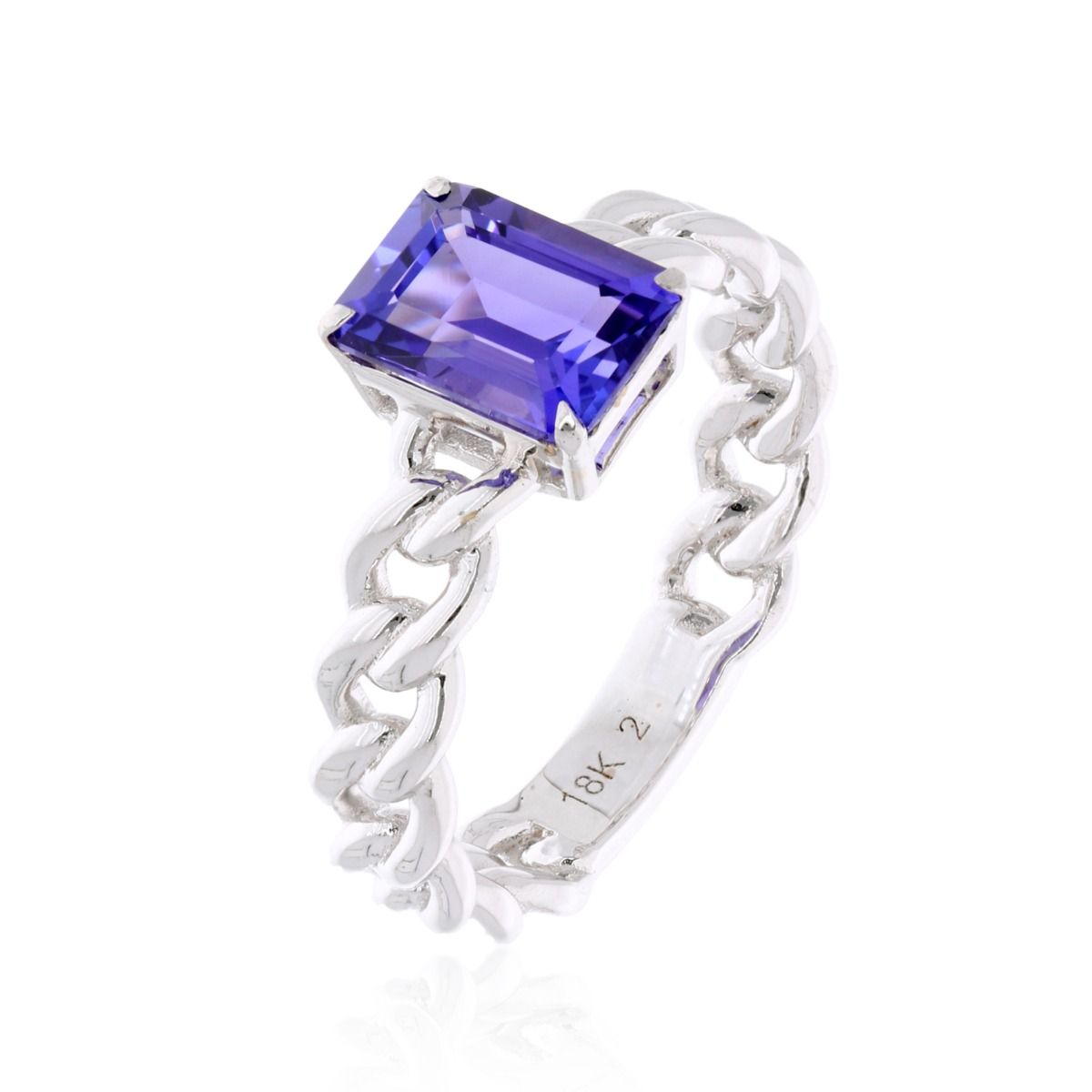 18k White Gold Handmade Curb Ring Natural 1.95 Carat Tanzanite Gemstone Jewelry