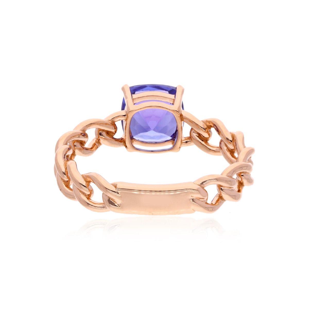 Natural Tanzanite Gemstone 18k Rose Gold Handmade Curb Promise Ring Gift For Her