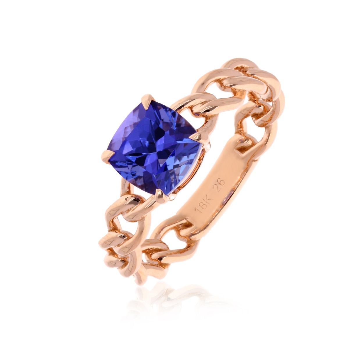 Natural Tanzanite Gemstone 18k Rose Gold Handmade Curb Promise Ring Gift For Her