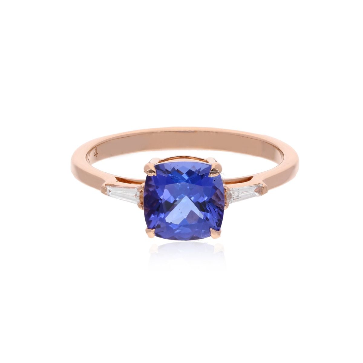 Solid 18k Rose Gold 0.09 Carat HI/SI Clarity Diamond Ring Natural Cushion Shape Tanzanite Gemstone Jewelry