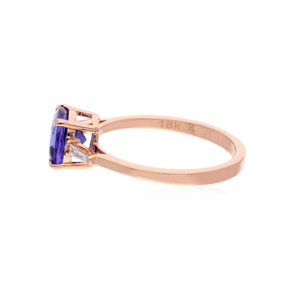 Solid 18k Rose Gold 0.09 Carat HI/SI Clarity Diamond Ring Natural Cushion Shape Tanzanite Gemstone Jewelry