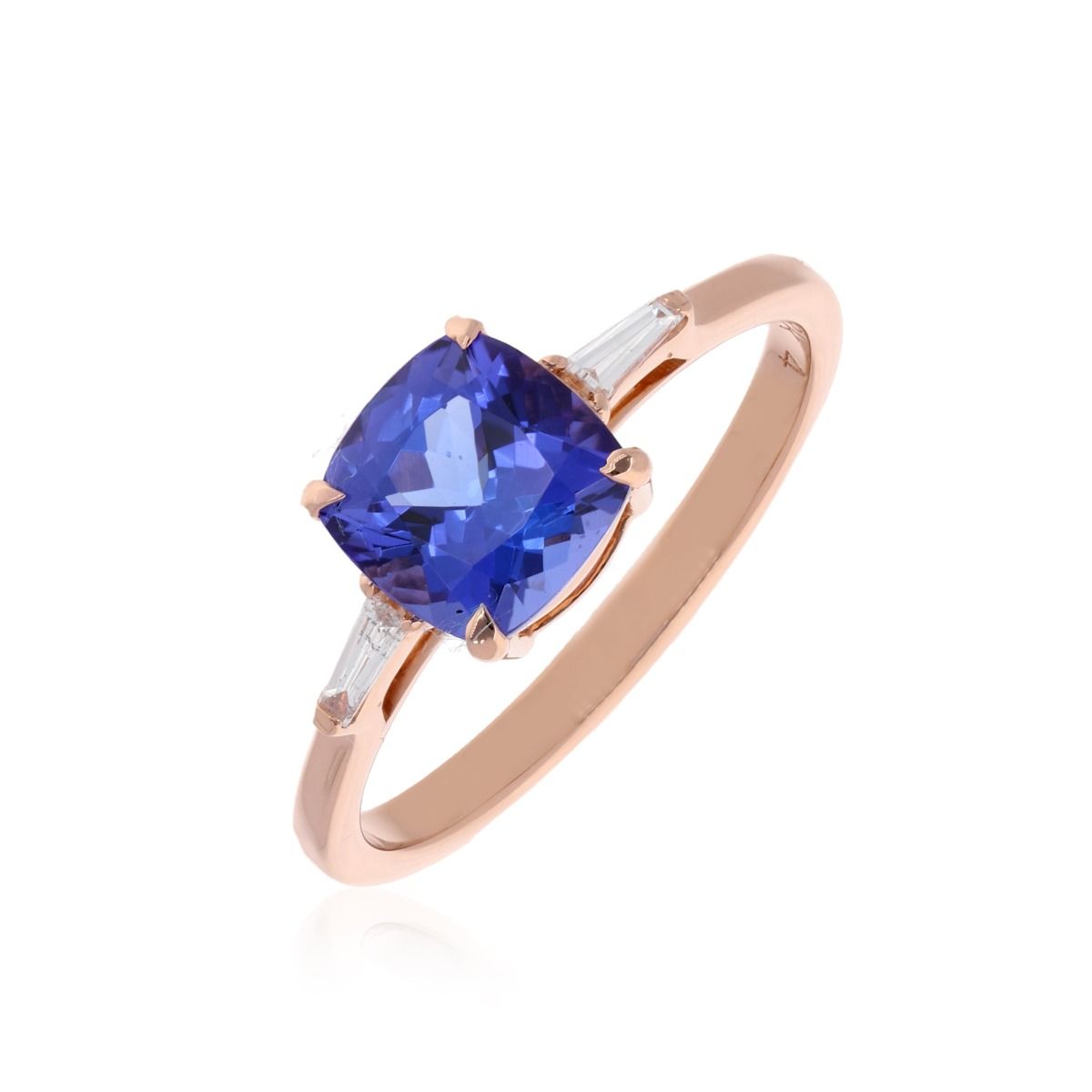 Solid 18k Rose Gold 0.09 Carat HI/SI Clarity Diamond Ring Natural Cushion Shape Tanzanite Gemstone Jewelry