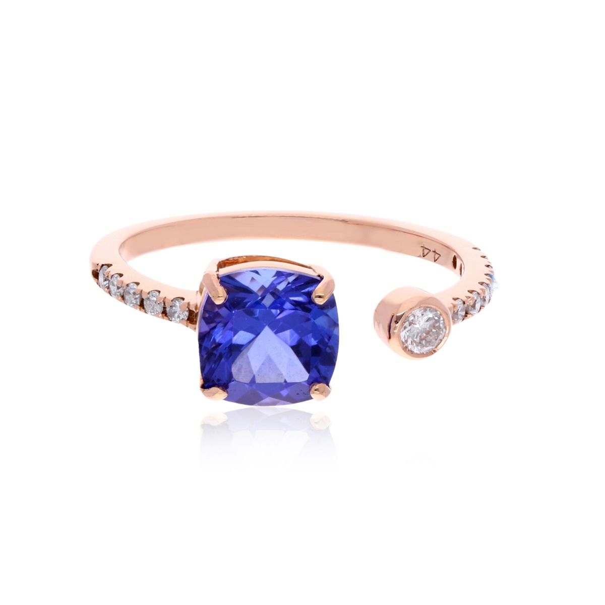 0.20 Carat HI/SI Diamond 18k Rose Gold Cuff Ring Natural Cushion Shape Tanzanite Gemstone Jewelry