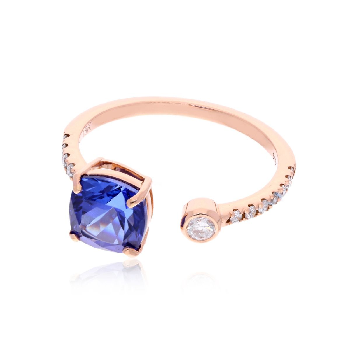 0.20 Carat HI/SI Diamond 18k Rose Gold Cuff Ring Natural Cushion Shape Tanzanite Gemstone Jewelry