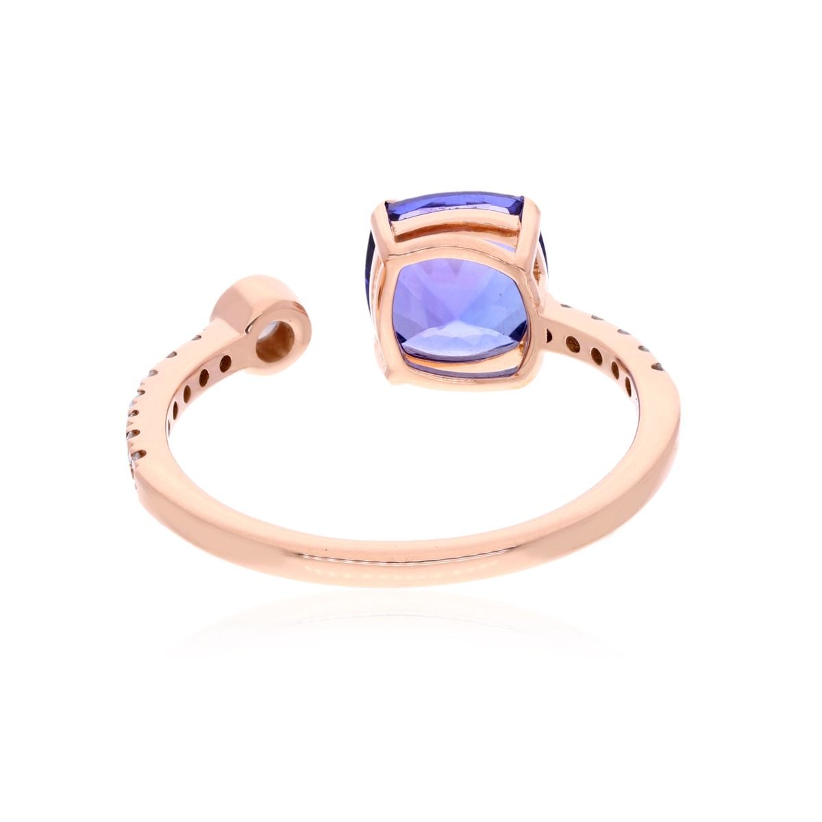 0.20 Carat HI/SI Diamond 18k Rose Gold Cuff Ring Natural Cushion Shape Tanzanite Gemstone Jewelry