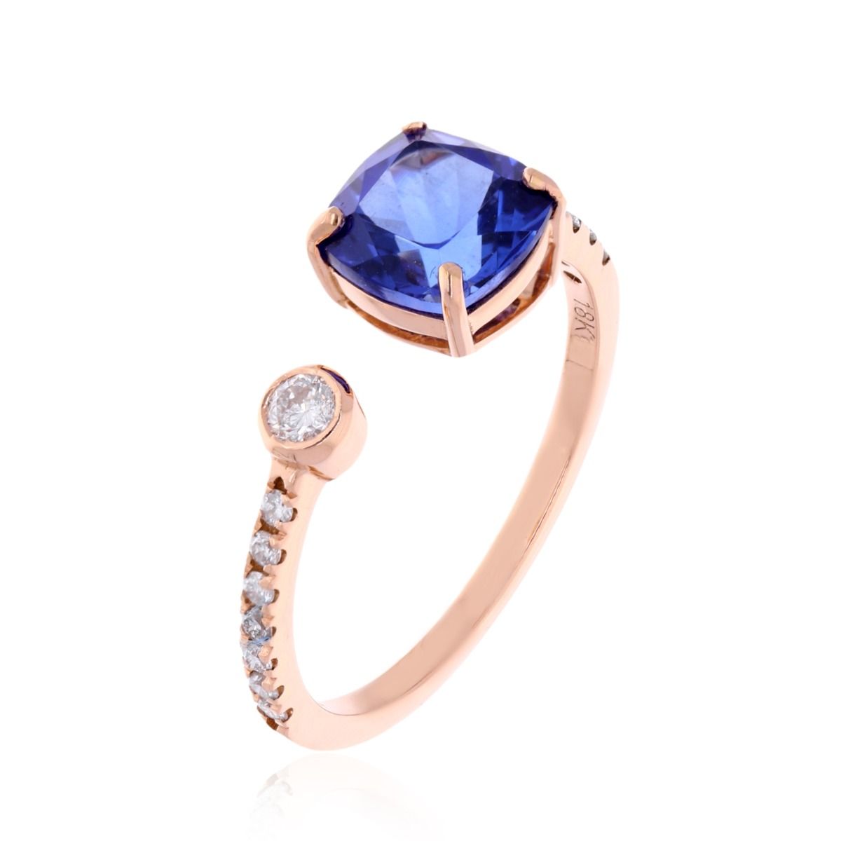 0.20 Carat HI/SI Diamond 18k Rose Gold Cuff Ring Natural Cushion Shape Tanzanite Gemstone Jewelry