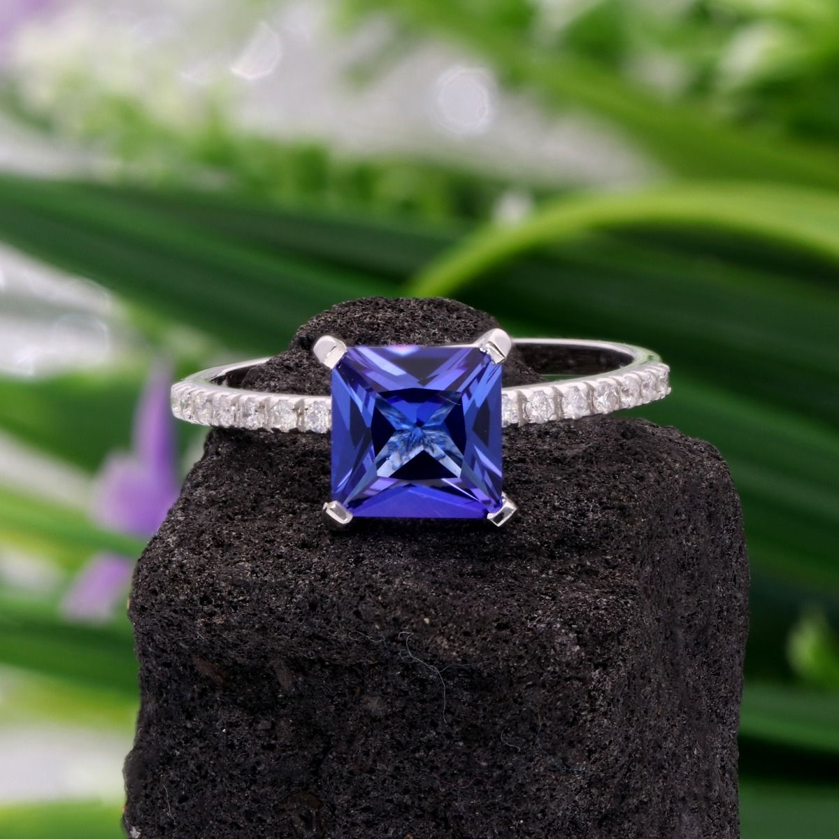 Solid 18k White Gold Handmade Ring Natural 0.18 Carat HI/SI Diamond Tanzanite Gemstone Jewelry