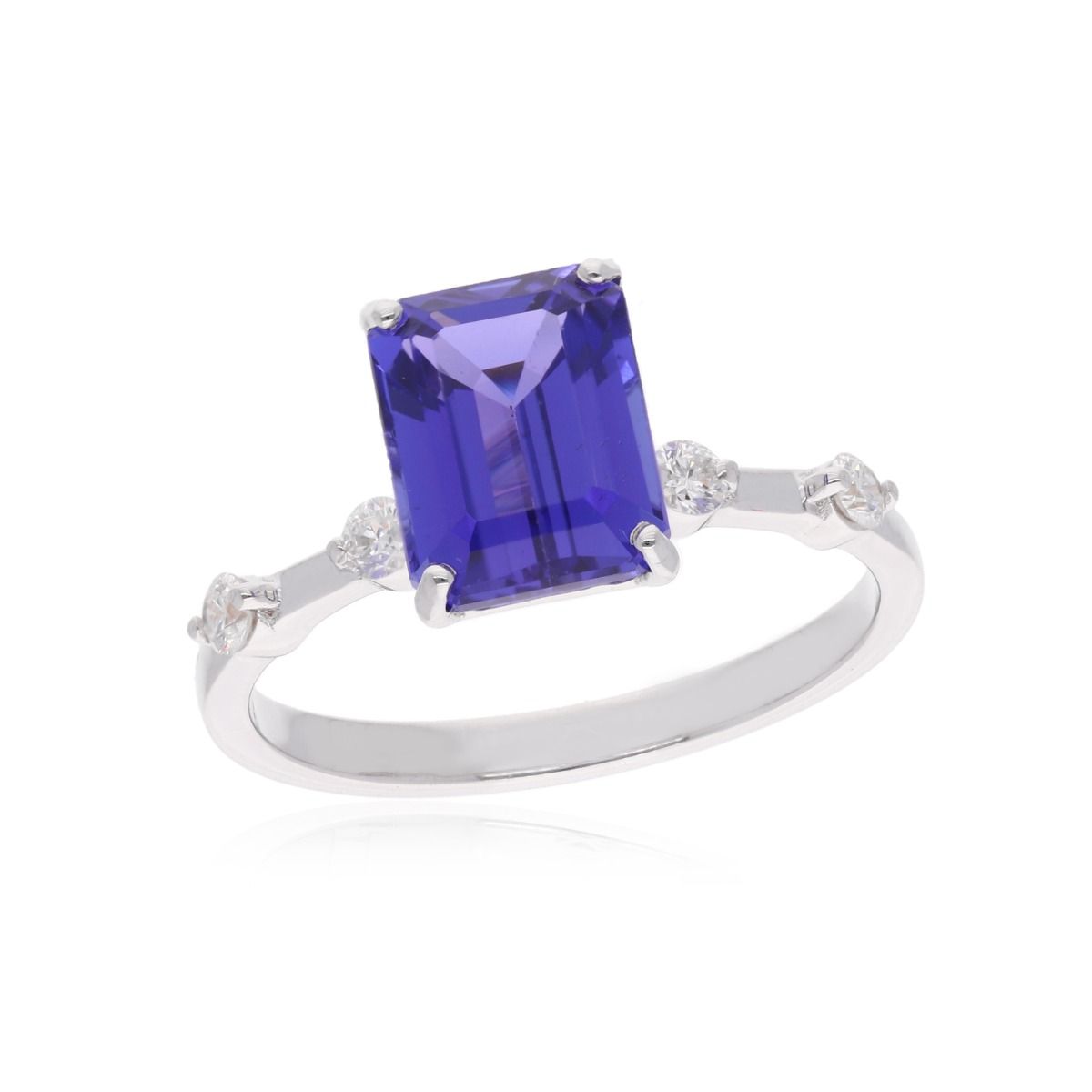 Natural 0.10 Carat HI Color SI Clarity Diamond Tanzanite Gemstone Ring 18k White Gold Jewelry