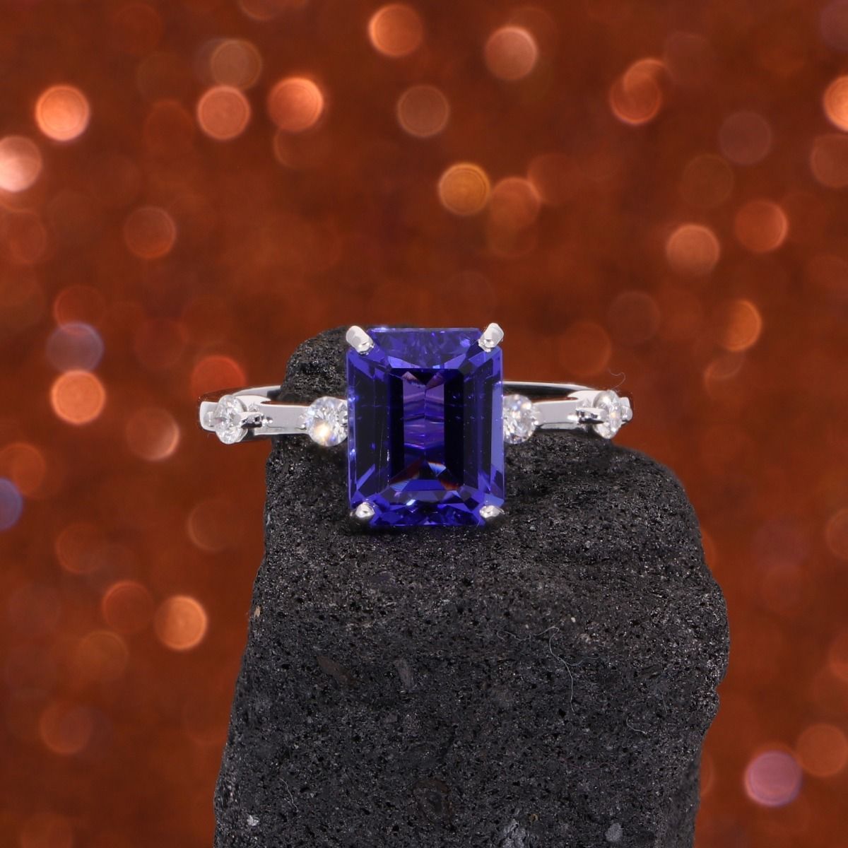 Natural 0.10 Carat HI Color SI Clarity Diamond Tanzanite Gemstone Ring 18k White Gold Jewelry