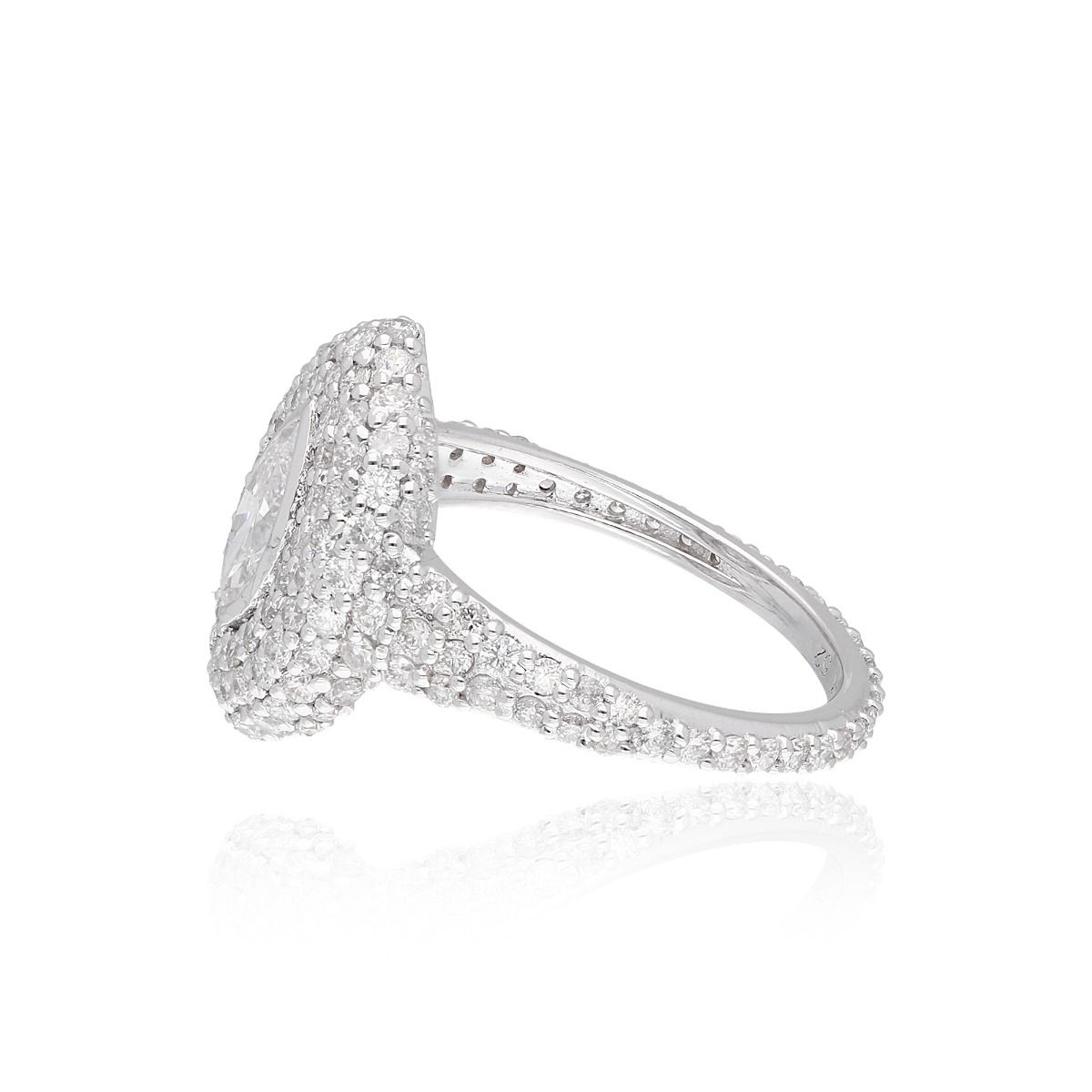 1.73 Carat HI/SI Marquise & Round Shape Diamond Ring 18k White Gold Handmade Fine Jewelry