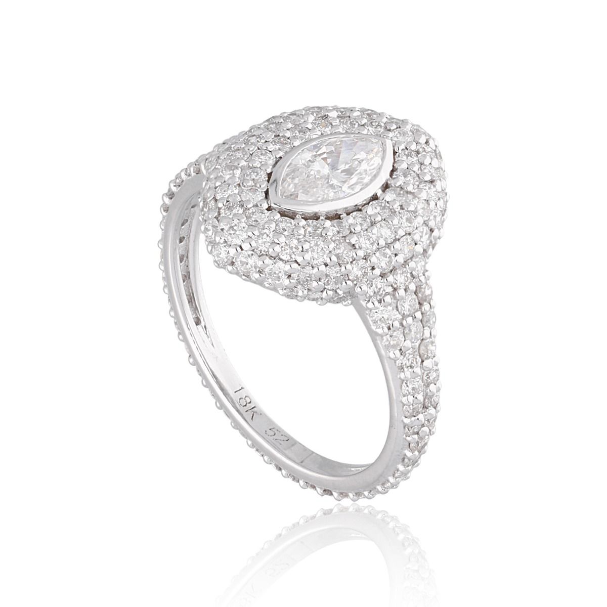 1.73 Carat HI/SI Marquise & Round Shape Diamond Ring 18k White Gold Handmade Fine Jewelry