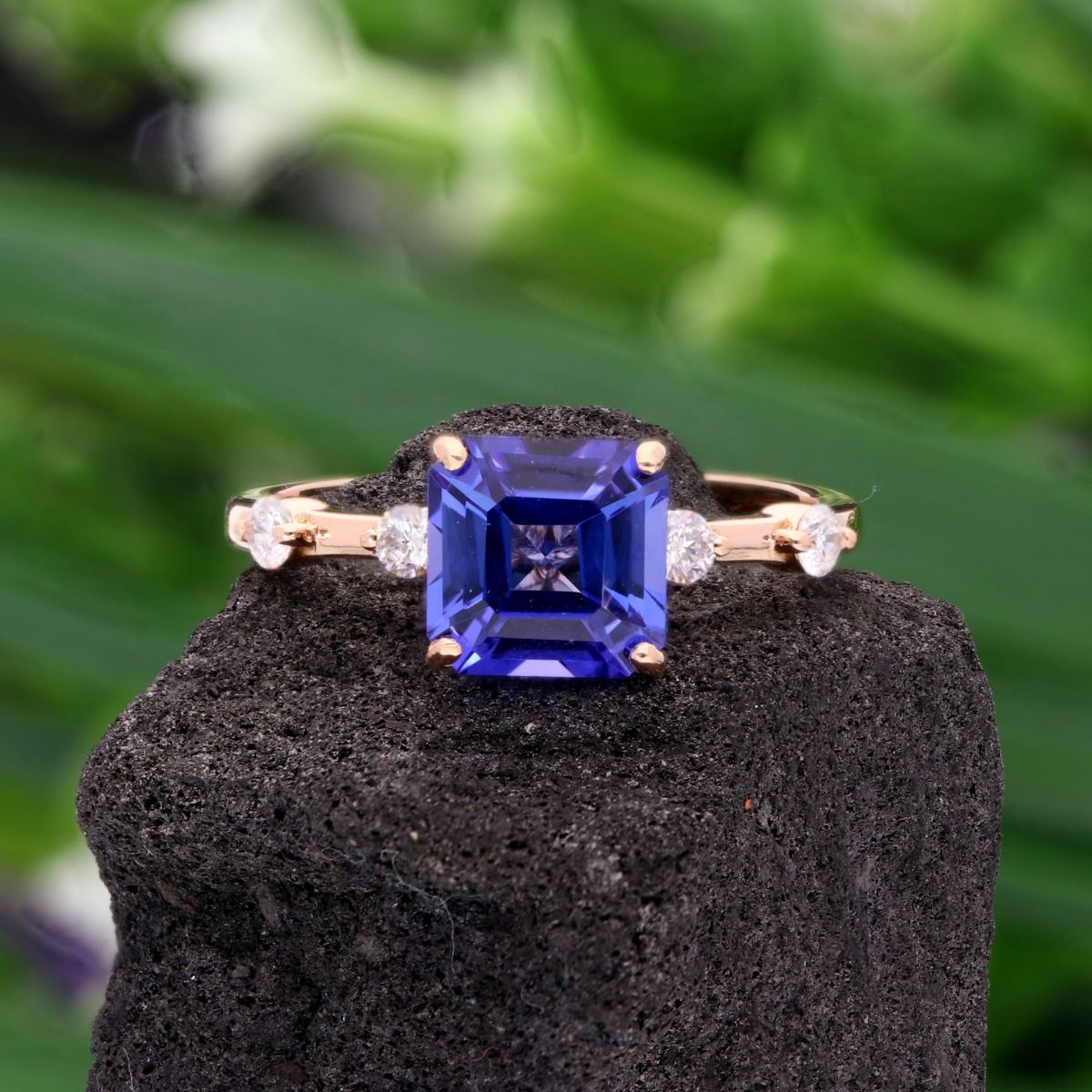 0.20 Carat HI/SI Diamond 18k Rose Gold Ring Natural Tanzanite Gemstone Jewelry Gift