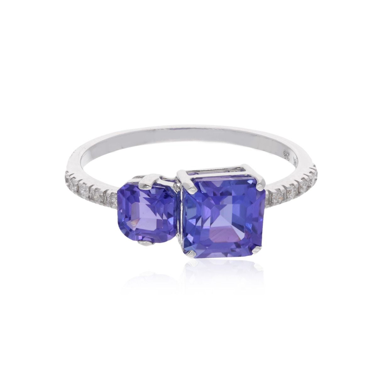 18k White Gold 0.11 Carat HI/SI Clarity Diamond Ring Natural Two Tanzanite Gemstone Jewelry Anniversary Gift For Her