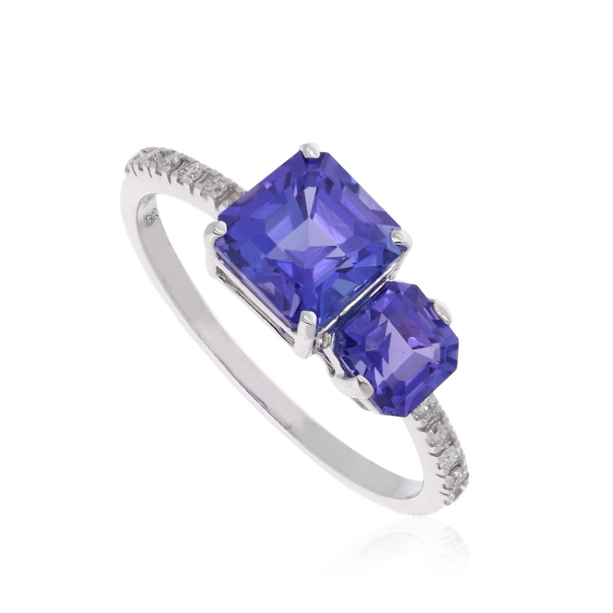 18k White Gold 0.11 Carat HI/SI Clarity Diamond Ring Natural Two Tanzanite Gemstone Jewelry Anniversary Gift For Her