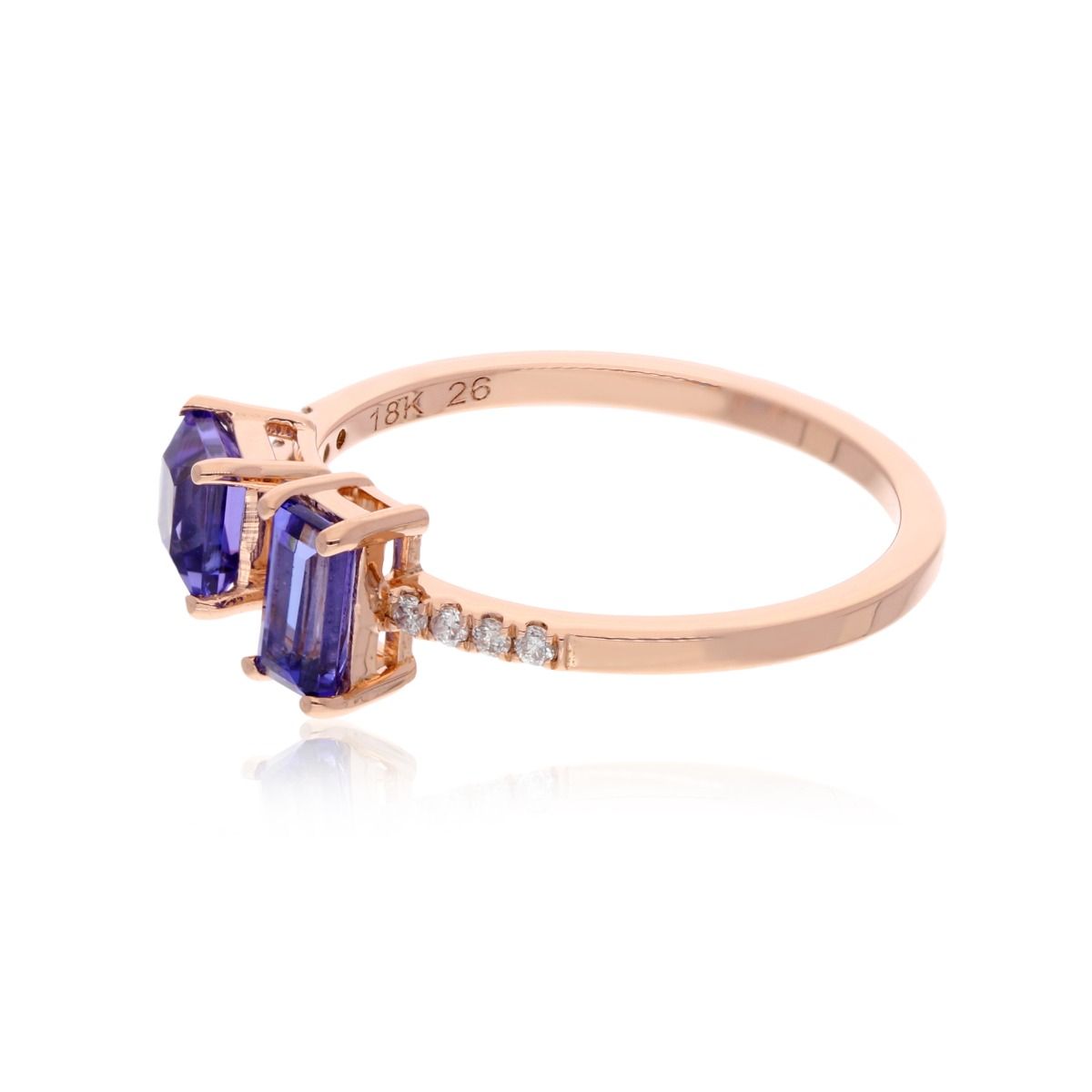 Solid 18k Rose Gold Cuff Ring Natural Tanzanite Gemstone 0.07 Carat HI/SI Diamond Women Jewelry