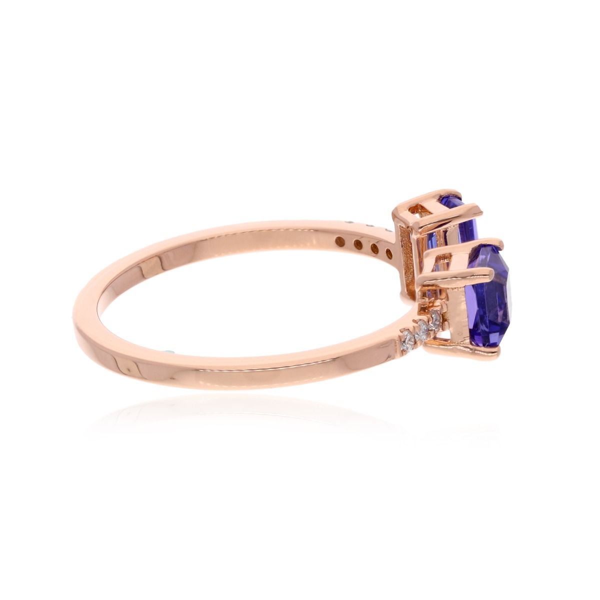 Solid 18k Rose Gold Cuff Ring Natural Tanzanite Gemstone 0.07 Carat HI/SI Diamond Women Jewelry