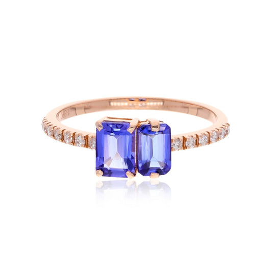 Natural 0.11 Carat HI Color SI Clarity Diamond 18k Rose Gold Stackable Ring Tanzanite Gemstone Women Jewelry