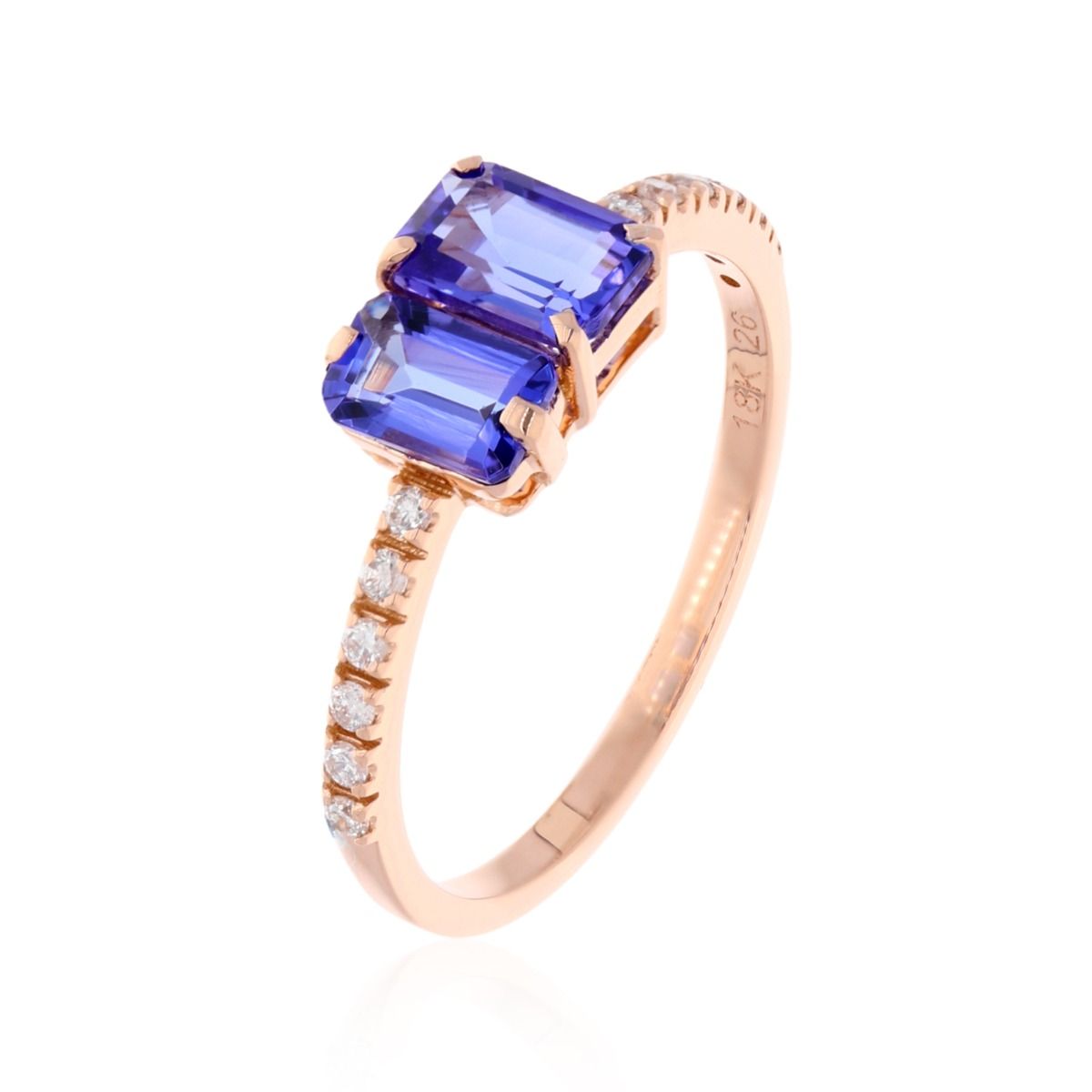 Natural 0.11 Carat HI Color SI Clarity Diamond 18k Rose Gold Stackable Ring Tanzanite Gemstone Women Jewelry