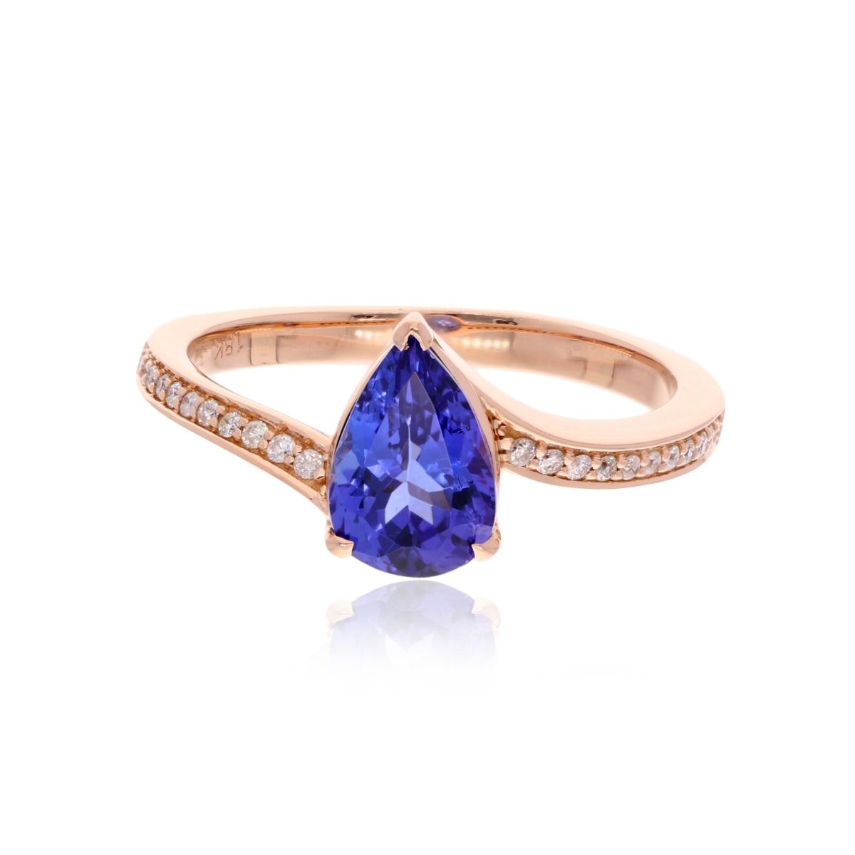 Pear Shape Natural Tanzanite Gemstone 18k Rose Gold Handmade Ring 0.10 Carat HI/SI Diamond Jewelry