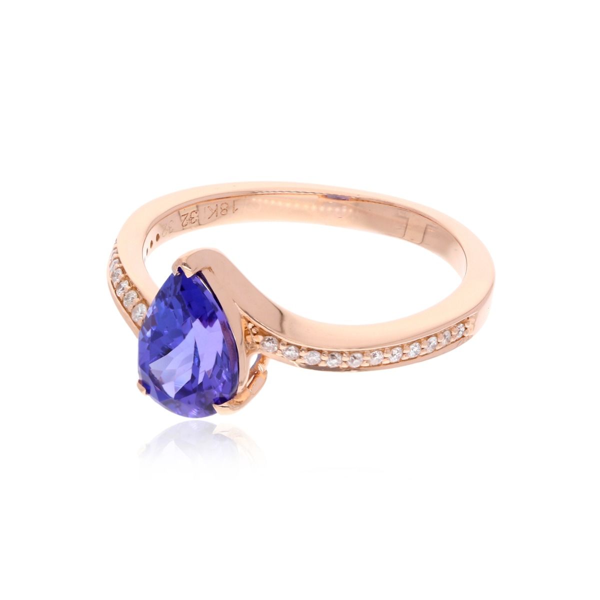 Pear Shape Natural Tanzanite Gemstone 18k Rose Gold Handmade Ring 0.10 Carat HI/SI Diamond Jewelry