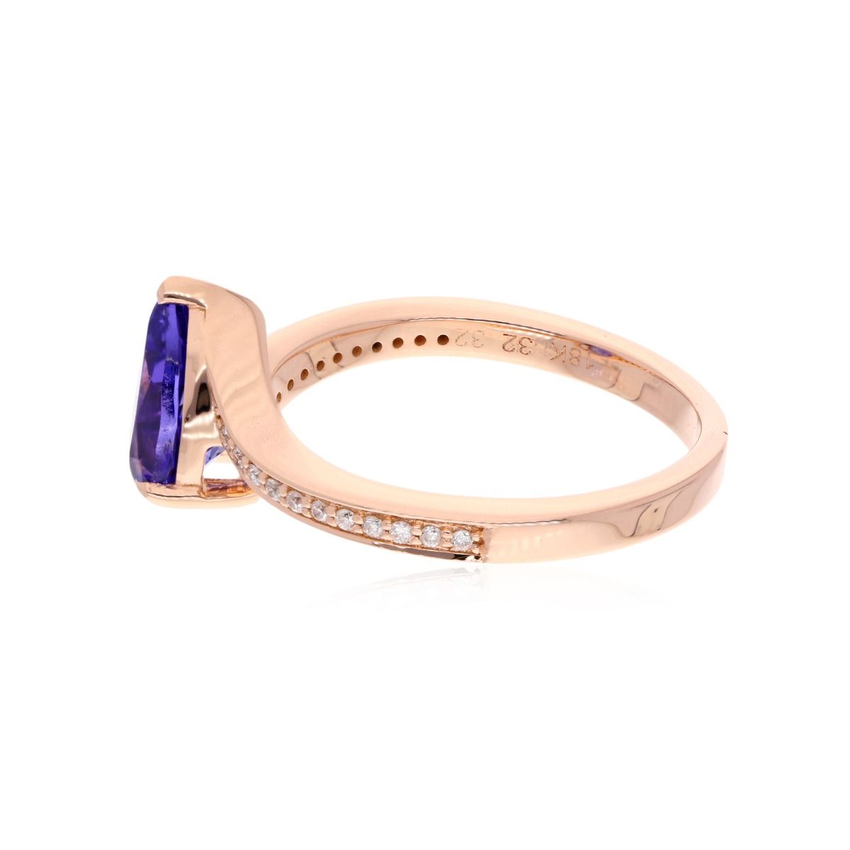 Pear Shape Natural Tanzanite Gemstone 18k Rose Gold Handmade Ring 0.10 Carat HI/SI Diamond Jewelry