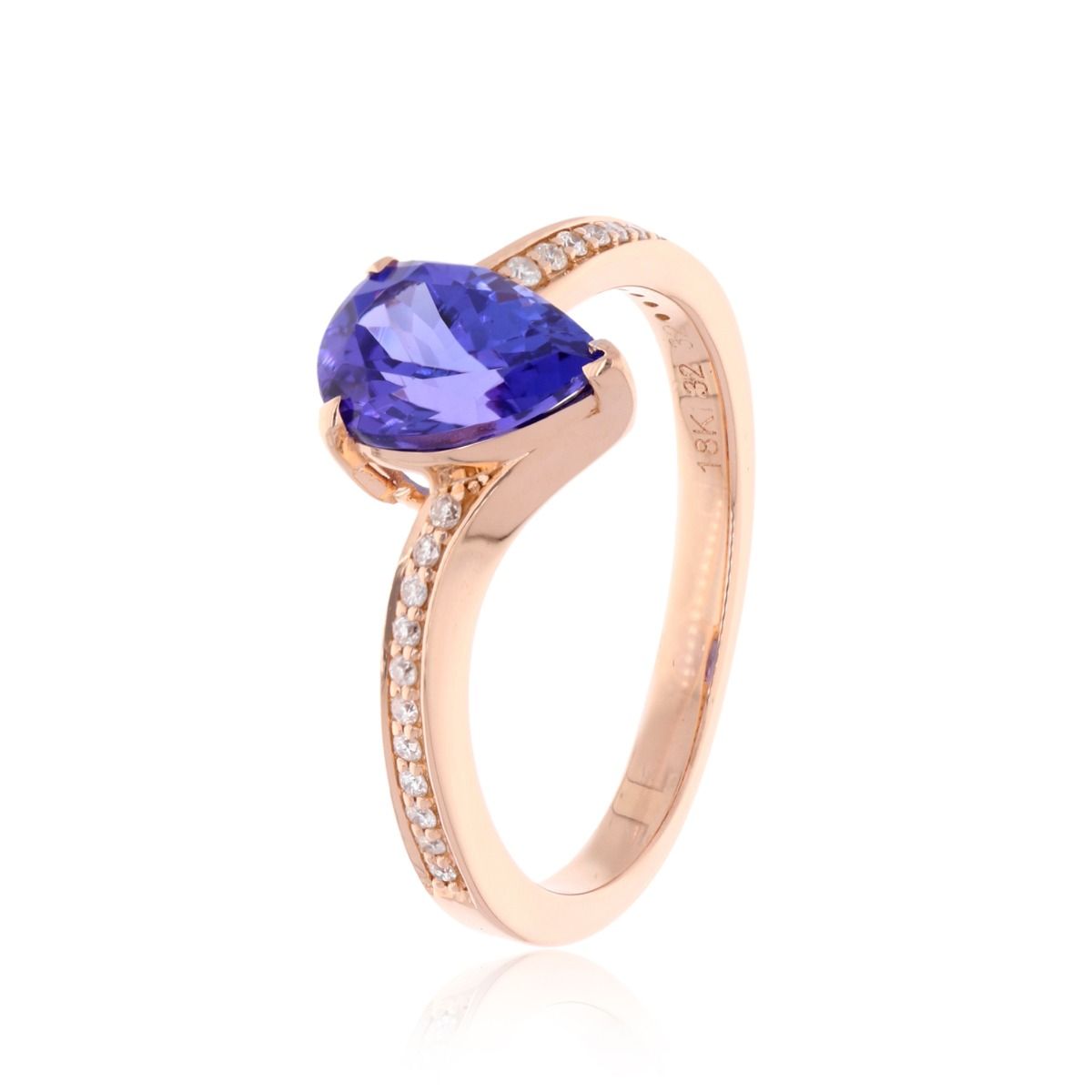 Pear Shape Natural Tanzanite Gemstone 18k Rose Gold Handmade Ring 0.10 Carat HI/SI Diamond Jewelry