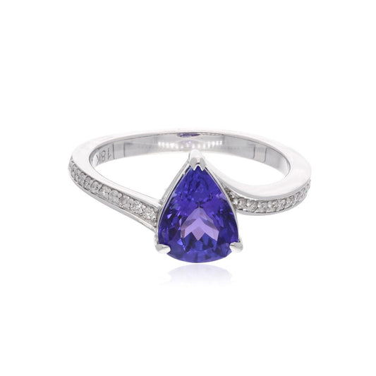 18k White Gold Handmade Stackable Ring Natural 0.10 Carat HI/SI Diamond & Tanzanite Gemstone Party Wear Women Jewelry