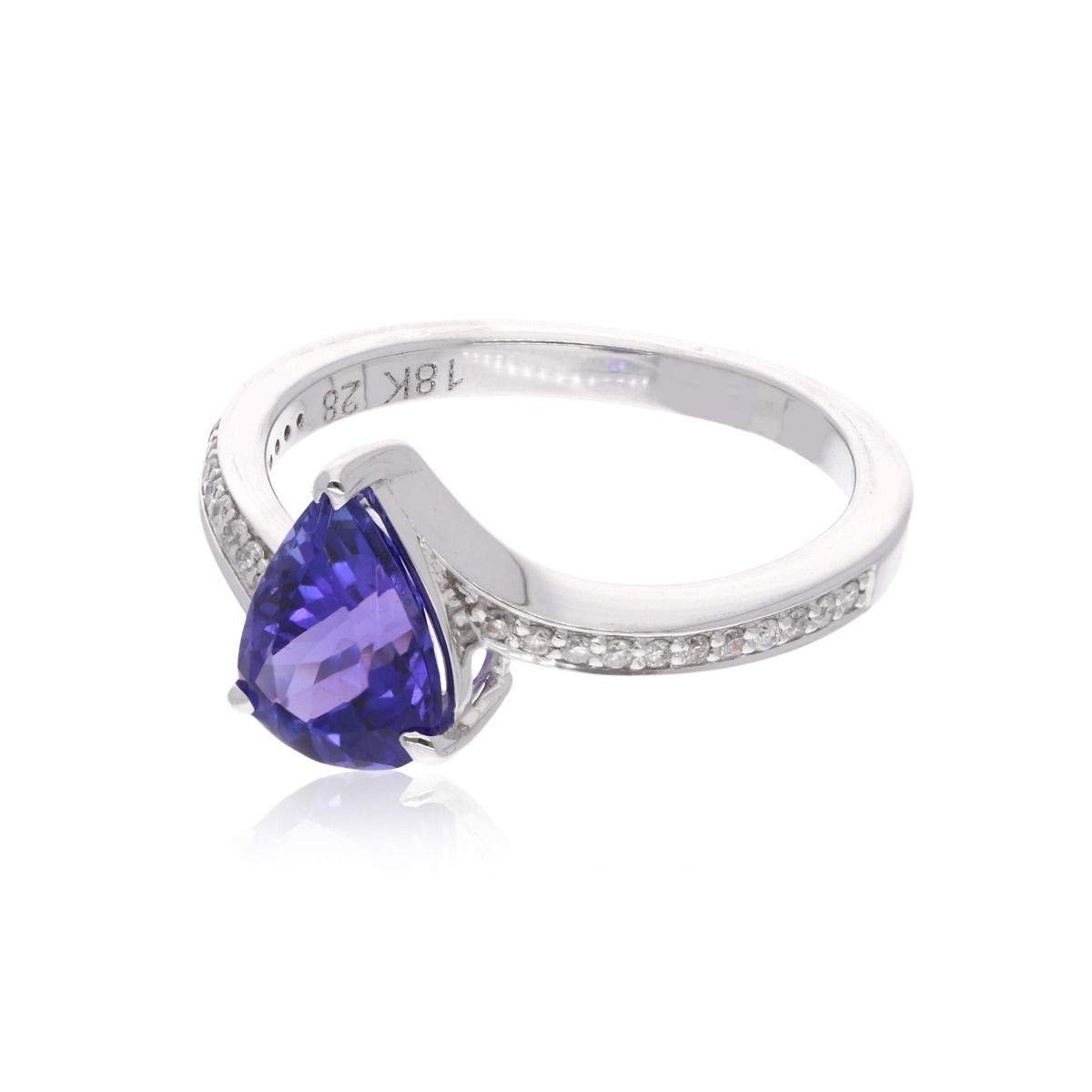 18k White Gold Handmade Stackable Ring Natural 0.10 Carat HI/SI Diamond & Tanzanite Gemstone Party Wear Women Jewelry