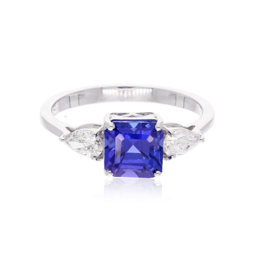 0.51 Carat HI/SI Pear Diamond 18k White Gold Handmade Ring Natural Square Shape Tanzanite Gemstone Jewelry