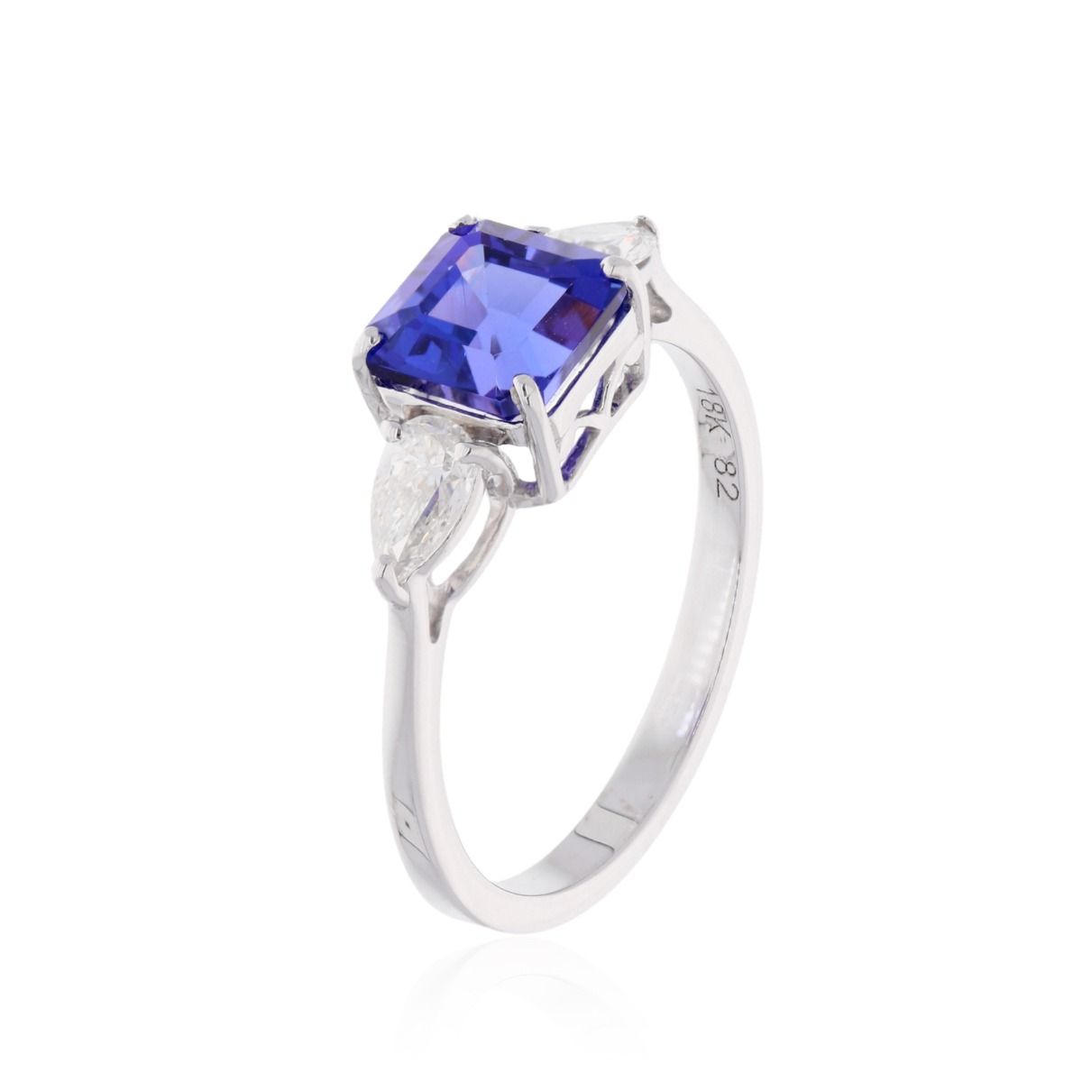 0.51 Carat HI/SI Pear Diamond 18k White Gold Handmade Ring Natural Square Shape Tanzanite Gemstone Jewelry