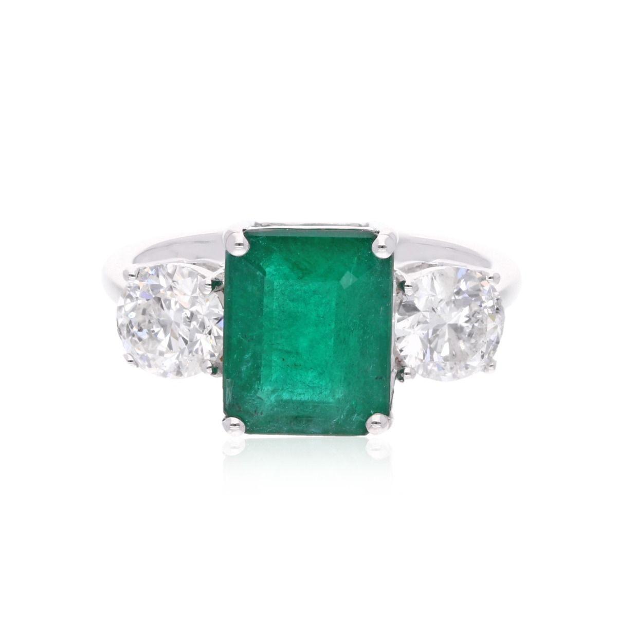 Zambian Emerald Gemstone 1.42 Carat HI Color SI Clarity Diamond Jewelry 18k White Gold Handmade Ring Birthday Gift For Her