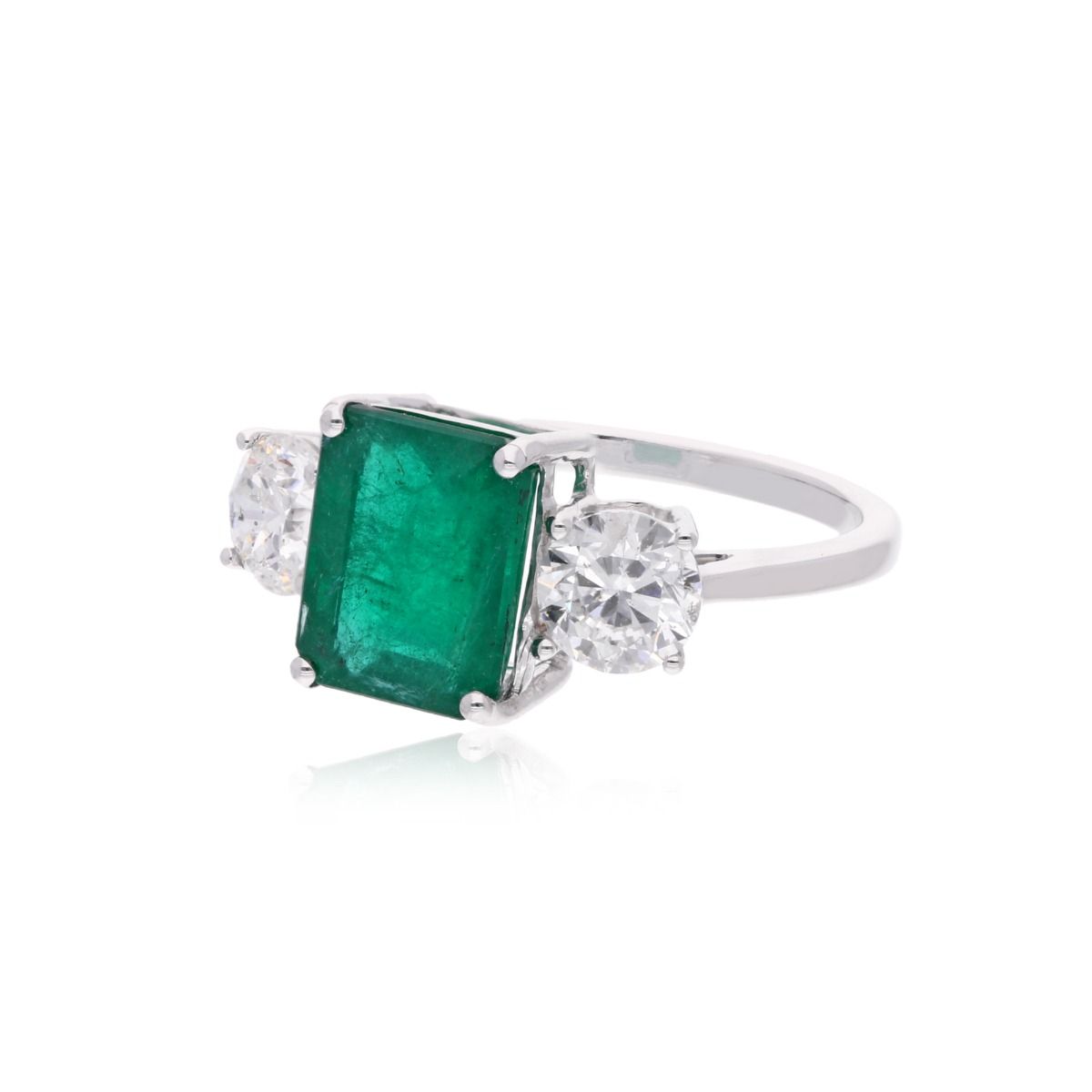 Zambian Emerald Gemstone 1.42 Carat HI Color SI Clarity Diamond Jewelry 18k White Gold Handmade Ring Birthday Gift For Her