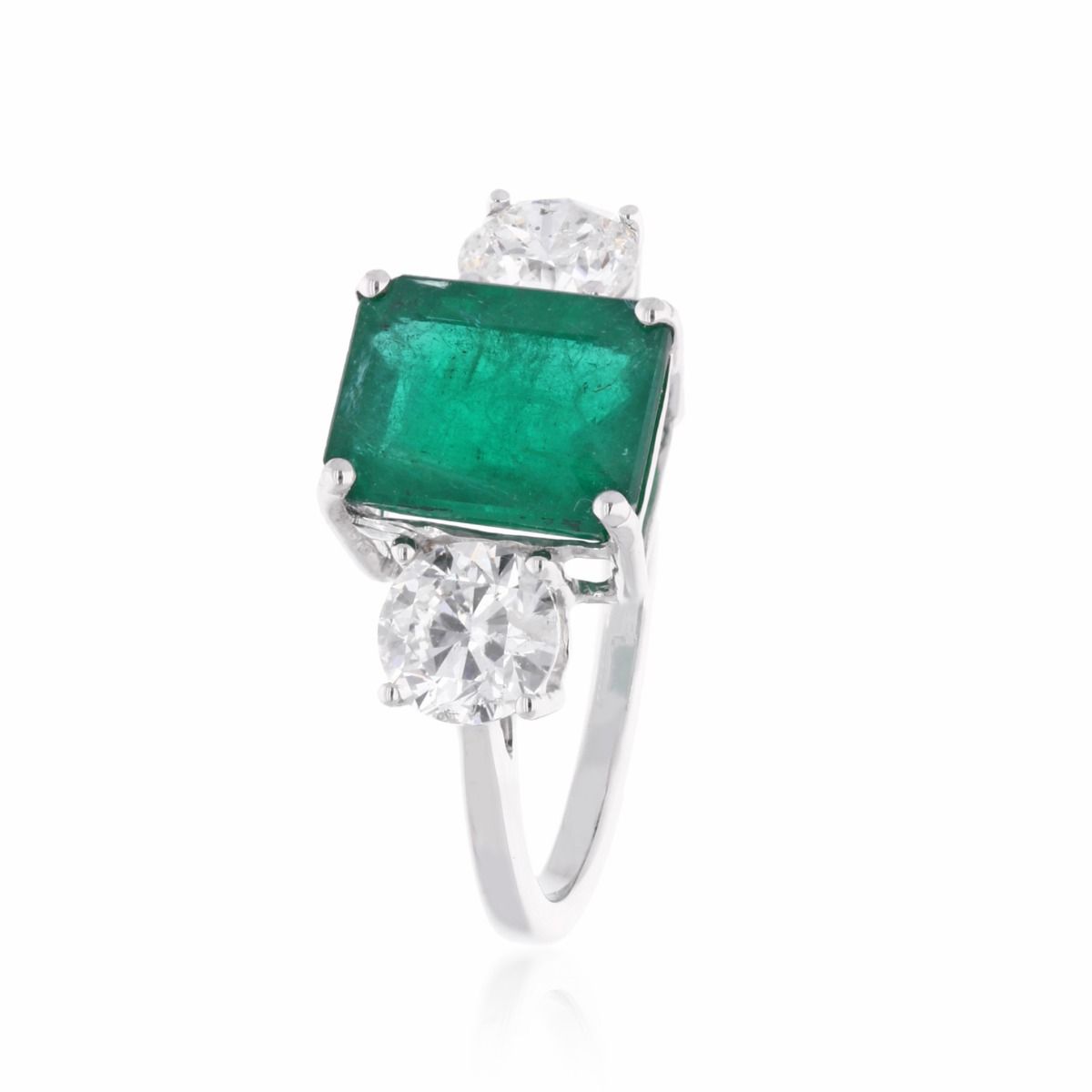 Zambian Emerald Gemstone 1.42 Carat HI Color SI Clarity Diamond Jewelry 18k White Gold Handmade Ring Birthday Gift For Her