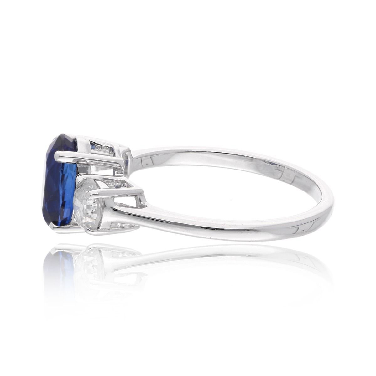 Oval Shape Blue Sapphire Gemstone 18k White Gold Handmade Ring Natural 0.75 Carat HI Color SI Clarity Diamond Jewelry