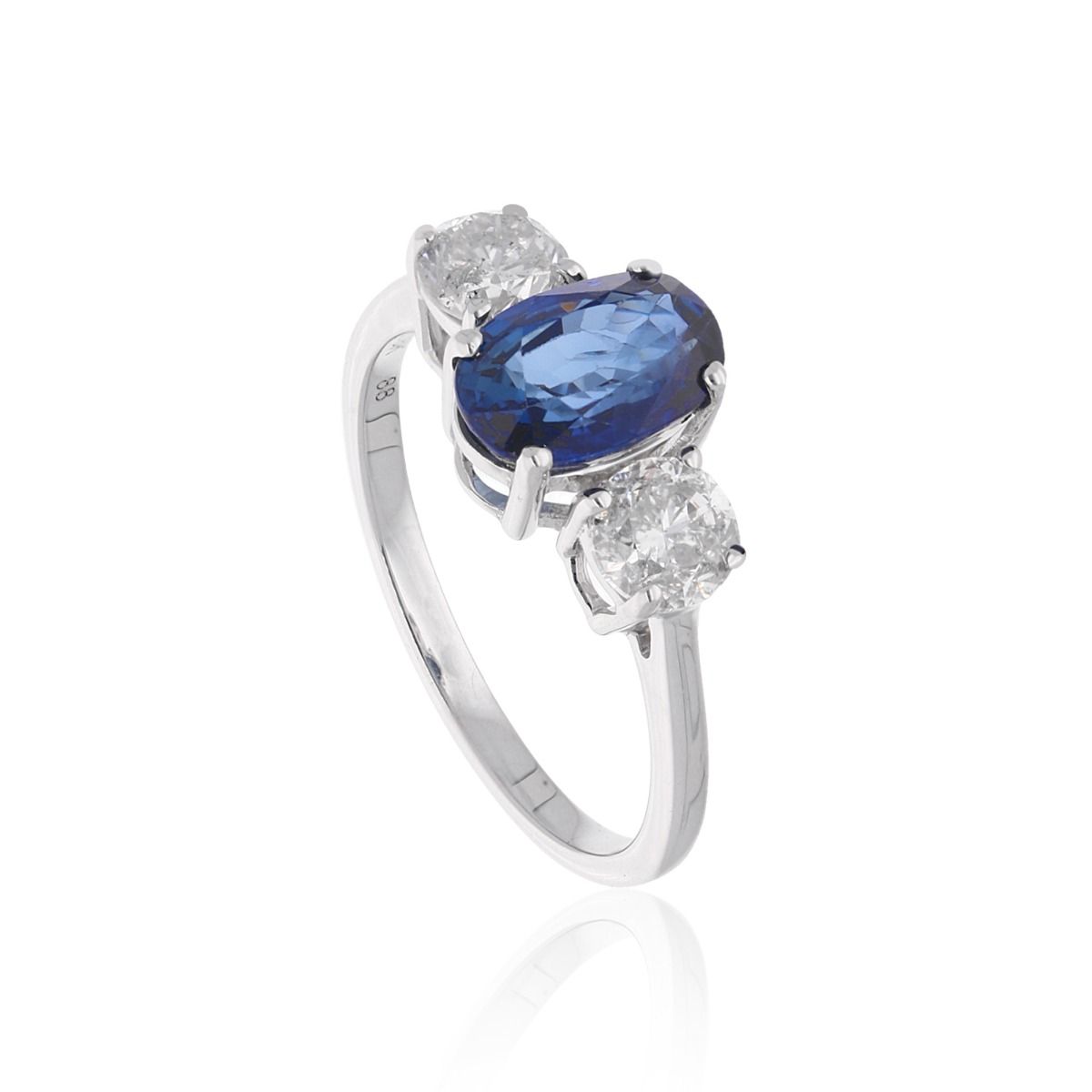 Oval Shape Blue Sapphire Gemstone 18k White Gold Handmade Ring Natural 0.75 Carat HI Color SI Clarity Diamond Jewelry