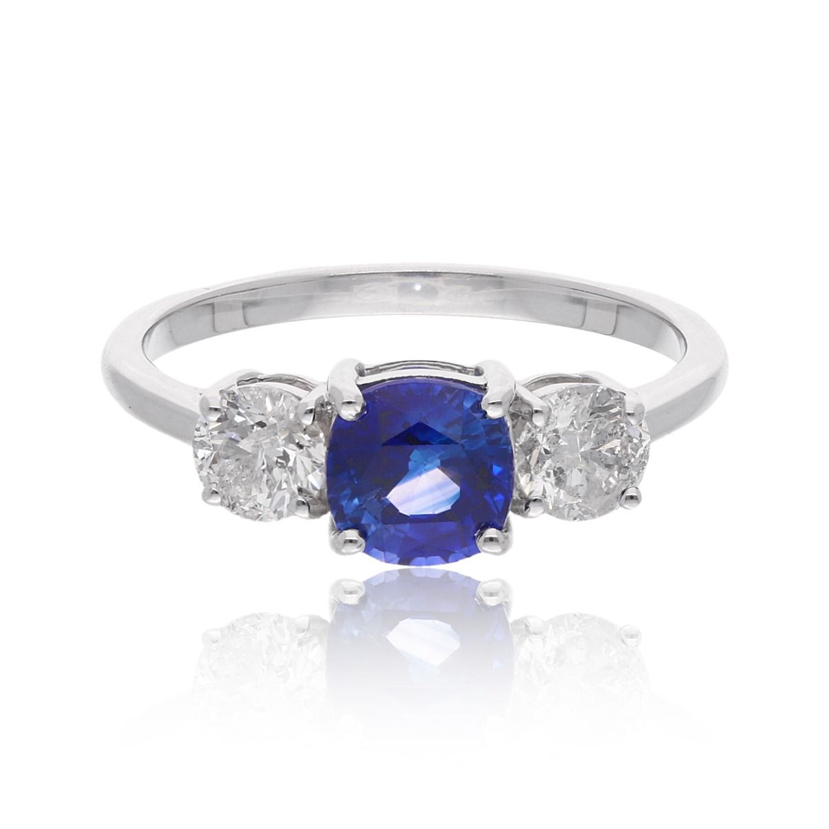 0.75 Carat HI Color SI Clarity Diamond 18k White Gold Handmade Women Ring Round Shape Blue Sapphire Gemstone Jewelry