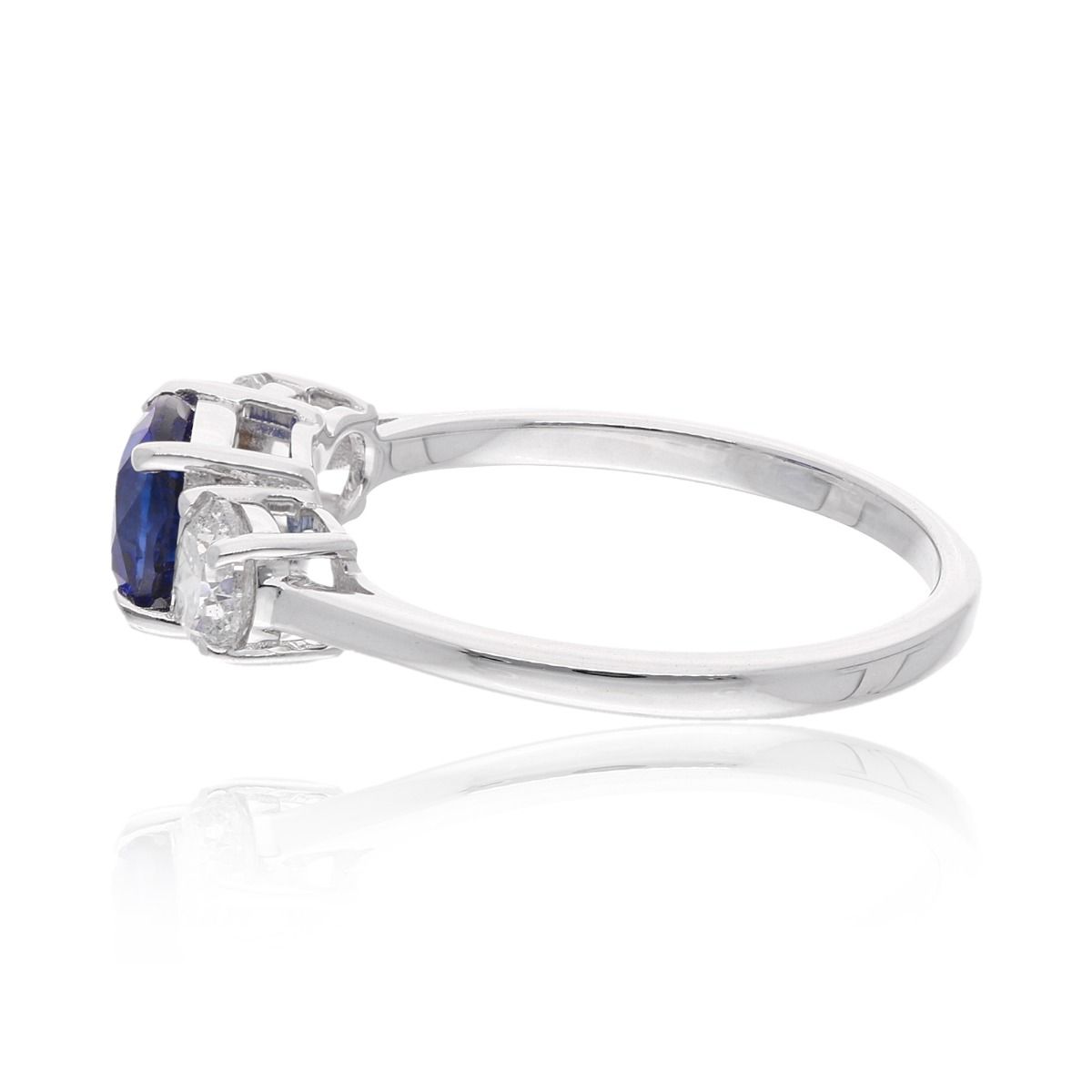 0.75 Carat HI Color SI Clarity Diamond 18k White Gold Handmade Women Ring Round Shape Blue Sapphire Gemstone Jewelry