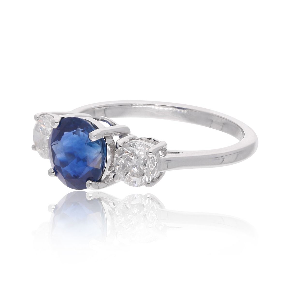 Round Shape Blue Sapphire Gemstone 18k White Gold Handmade Women Ring Natural 0.83 Carat HI Color SI Clarity Diamond Jewelry