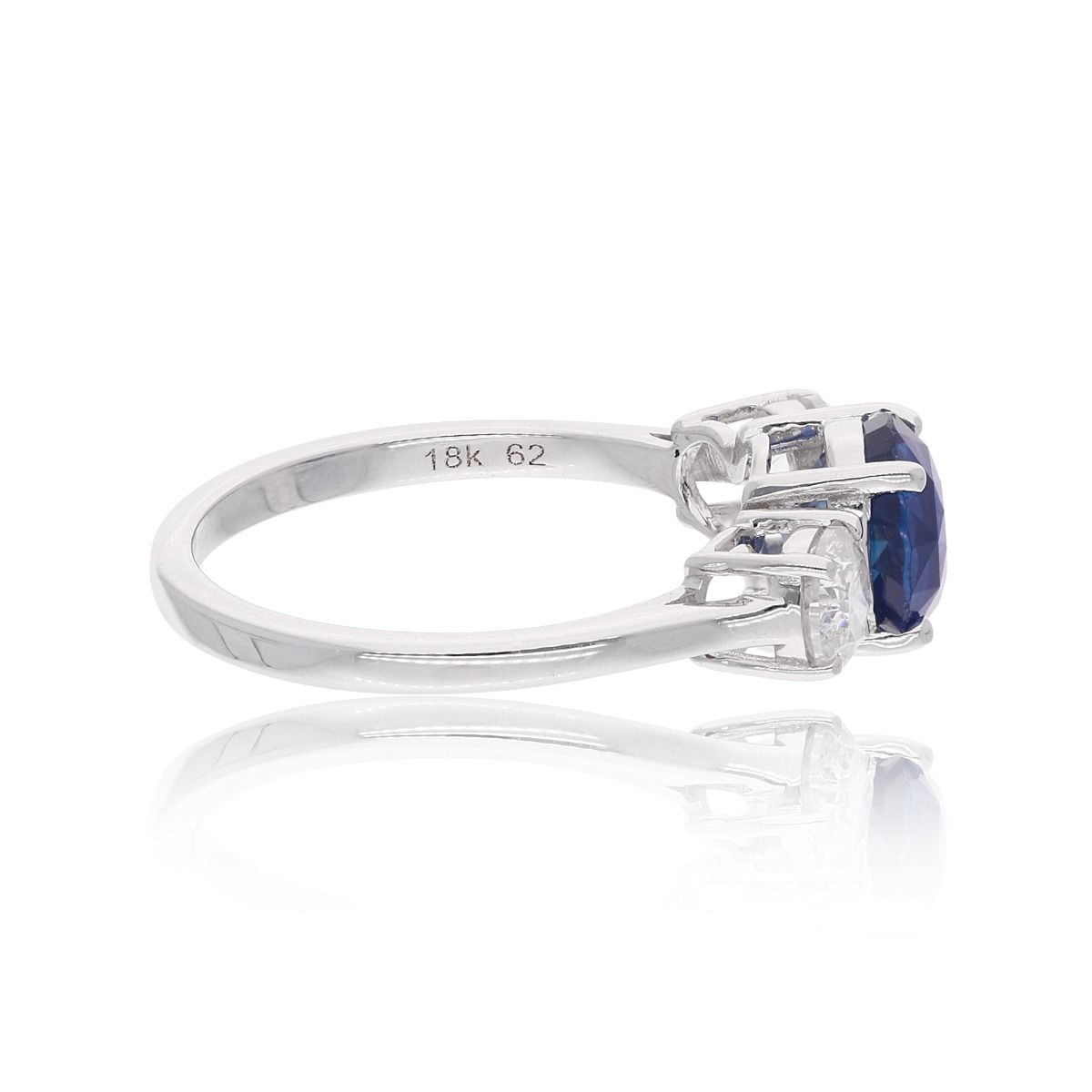 Round Shape Blue Sapphire Gemstone 18k White Gold Handmade Women Ring Natural 0.83 Carat HI Color SI Clarity Diamond Jewelry