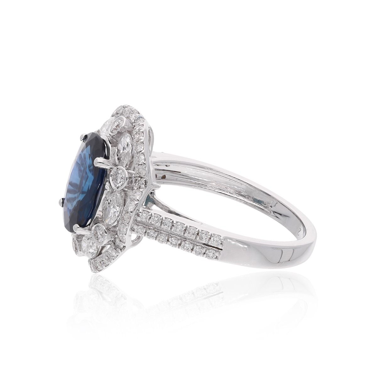 1.04 carat HI Color SI Clarity Diamond Oval Blue Sapphire Gemstone Ring 18k White Gold Handmade Women Jewelry Anniversary Gift For Her